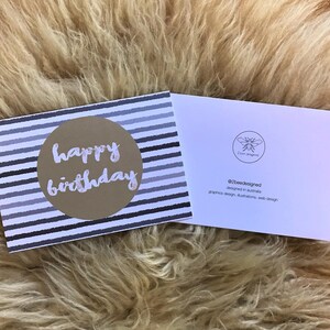 Watercolour Grey Stripe Gold Spot Happy Birthday Card