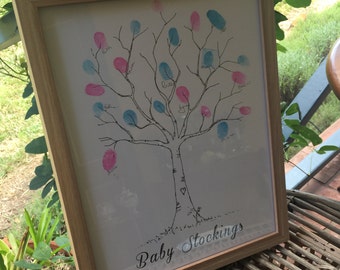 Baby shower geslacht onthullen raden spel boom artwork DIY print thuis A3 aanpassen downloaden