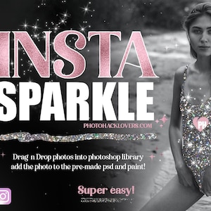 Insta Sparkle Photoshop Template, Drag and Drop Photo Effect, PSD Instant Download