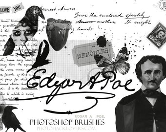 Edgar allen poe Photoshop Brushes: Vintage Stamp Effects, Digital Art- a set of 100