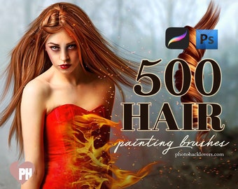 PHOTOSHOP HAIR BRUSHES - Premium Hair Painting Brushes- 500 Professional dynamic hair brushes for use in photoshop and procreate