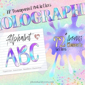 Holographic Alphabet Clipart Rainbow Letter Font PNG Graphics