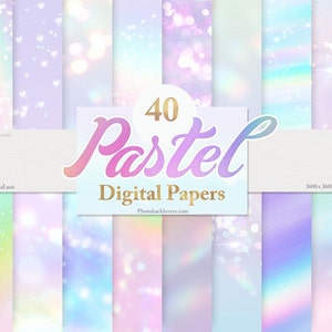 40 RAINBOW BOKEH TEXTURE, Digital holographic Paper- Pastel Ombre unicorn patterns-  Bokeh background- Instant download- Holo glitter print