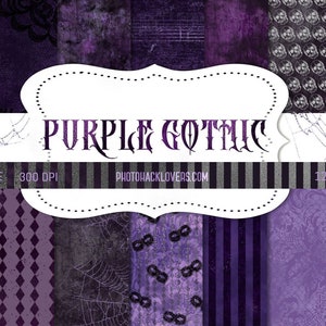 Purple Gothic digital paper, purple halloween goth backgrounds purple gothic skull damask distressed vintage lace scrapbook paper victorian