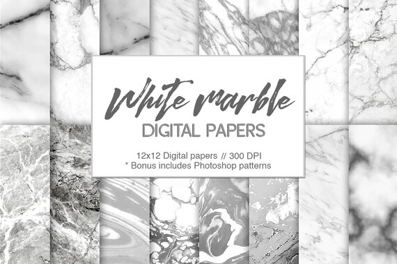 Digital Marble Paper Set: White with Gray and Black Veins - 20 Backgrounds