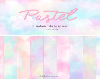 Pastel Cloud Digital Papers: Watercolor Ombre in Pink and Blue