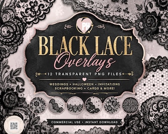 Black Lace Overlays - Gothic Floral Borders for Wedding Design