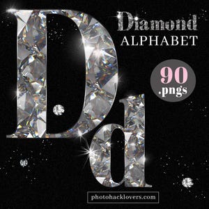 Fuente de diamante brillante - Alfabeto de diamante plateado - Letras PNG de DIAMOND, clipart de alfabeto de diamante y plata, 60 letras PNG de clipart - Alfabeto glam