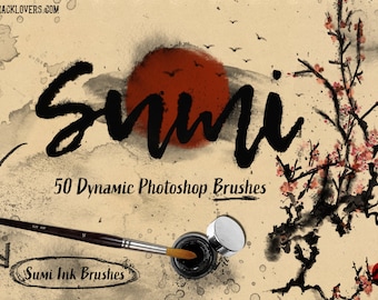 Digital Sumi-e Brushes: 50 Japanese Ink Style - Photoshop Ready