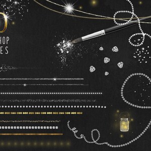 May include: 50 Photoshop brushes featuring sparkling glitter, diamond-like shapes, and gold accents. The brushes are perfect for adding a touch of glamour to your digital designs.