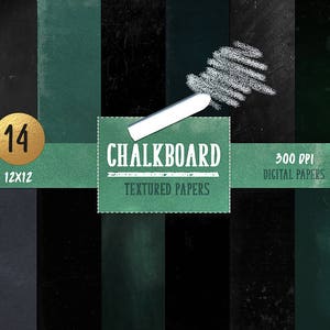 Chalkboard Digital Paper, &quot;Blackboard Paper&quot; -Black and green digital chalkboard backgrounds, Dirty chalkboard scrapbook paper