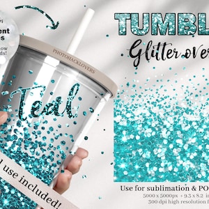 60 Teal Glitter Tumbler Overlays- glitter tumbler wrap- Tumbler overlays - Commercial use png files POD Sublimation Digital download