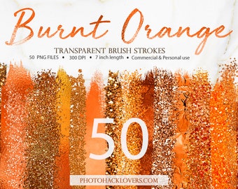 Brush Stroke Clipart: Burnt Orange Glitter and Foil (Digital PNGs)