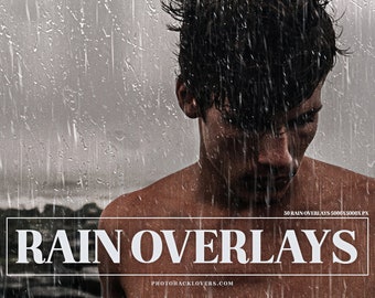 Pouring Rain Photo Overlays, 30 High Resolution Effects, JPG Instant Download