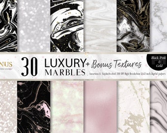 Abstract Marble Digital Paper Pack, Gold Foil Textures