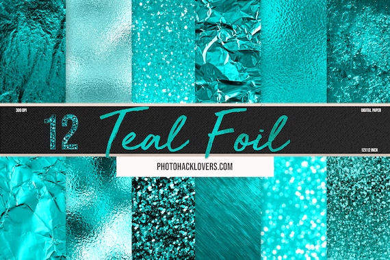 Digital Foil Paper Pack: Teal Metallic Glitter - 12 Textures