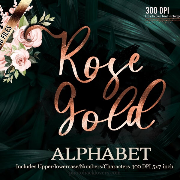 Rose gold alphabet clipart, Rose gold font clipart, Rose gold foil alphabet, Rose gold letters, Rose gold wedding clipart, Decorative