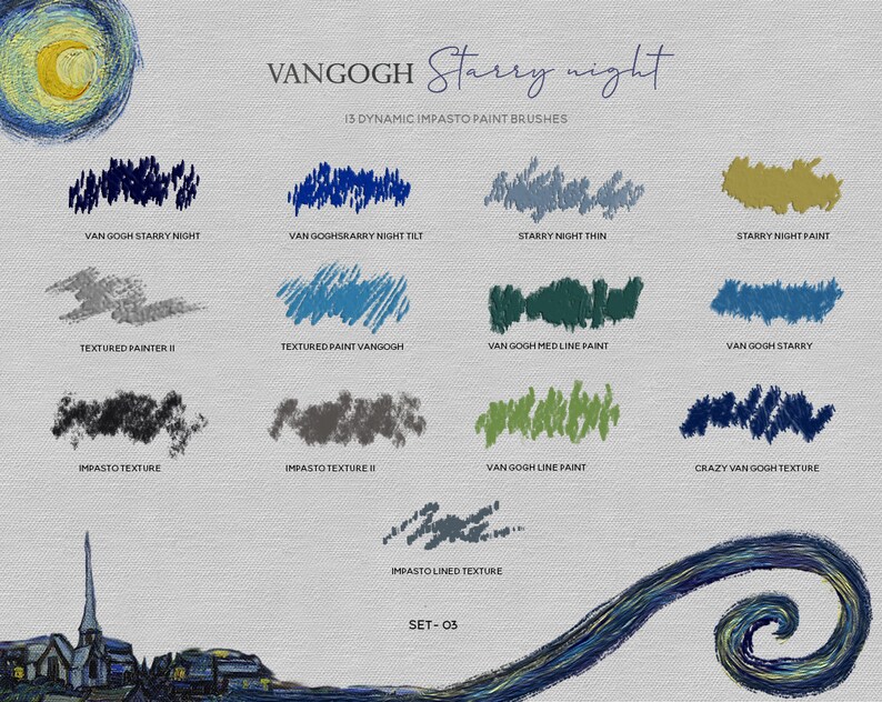 Vincent Van Gogh Brushes A Set of 60 Dynamic Etsy