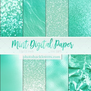 Mint Green Digital Paper - Aqua Mint Digital Paper - Glitter Digital ...