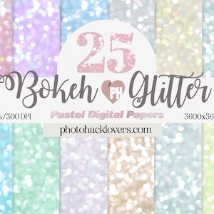 Bokeh Digital Paper: &quot; SEAMLESS BOKEH PASTEL glitter paper&quot; Scrapbook papers, pastel,  bokeh overlays for invites, photograph backgrounds