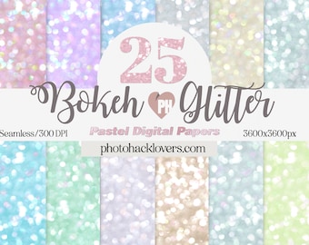 Pastel Bokeh Glitter Digital Paper Seamless Scrapbook Backgrounds Paper Pack