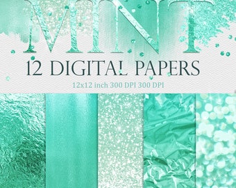 Mint grün Glitter Digitales Papier Metallic Scrapbook Hintergründe Digital Download