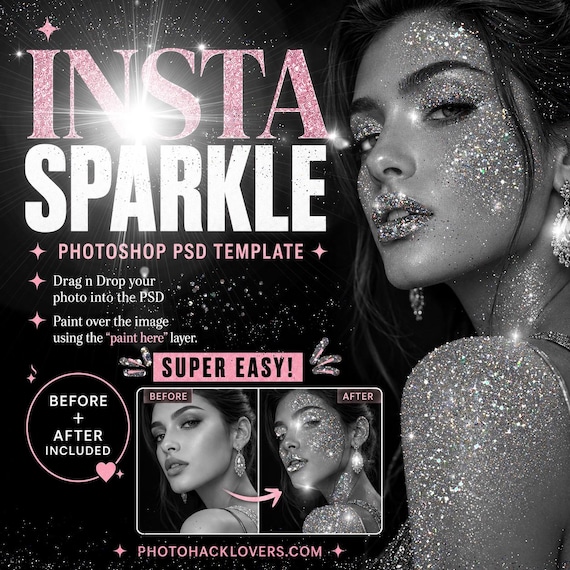 Sparkle Photoshop Template: Instagram Crystal Effects (Editable PSD)