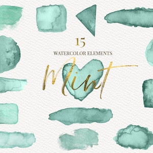 Aquarel splash clipart, mint clipart, mint aquarel, aquarel graphics, BLAUW AQUAREL, vormen clipart aquarel logo