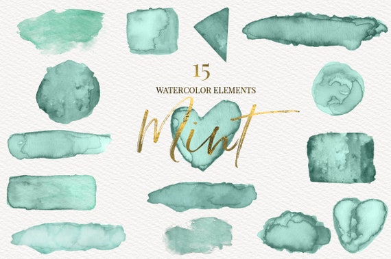 Watercolor Splash Clipart Mint Clipart Mint Watercolor Etsy