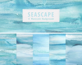 Meereslandschaft Aquarell Hintergründe, Ozean blau digitale Texturen, Scrapbooking und Bastelbedarf, Instant Download JPEG