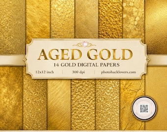 Digital Paper Pack: Aged Gold Foil Textures - Metallic Backgrounds