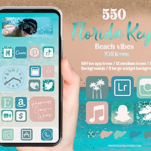 IOS app icons ocean blue- Florida keys app icons - Summer Beach app icons for IOS 14 | Aesthetic Blue iOS 14 icons | customize home screen