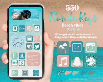 IOS app icons ocean blue- Florida keys app icons - Summer Beach app icons for IOS 14 | Aesthetic Blue iOS 14 icons | customize home screen