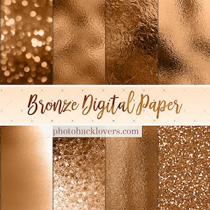 BRONZE DIGITAL PAPER, bronze textures, metallic paper, bronze backgrounds, metallic textures, bronze foil paper, digital backgrounds, bronze