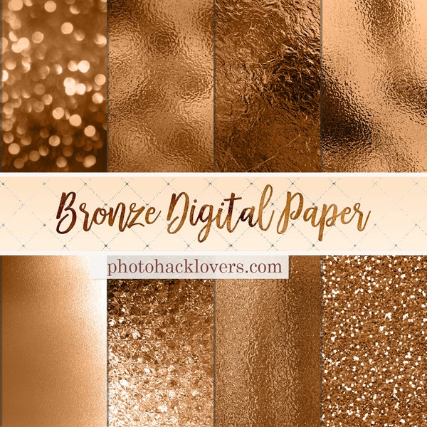 BRONZE DIGITAL PAPER, bronze textures, metallic paper, bronze backgrounds, metallic textures, bronze foil paper, digital backgrounds, bronze