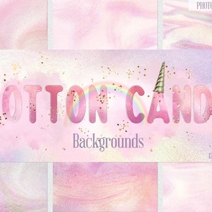 12 algodão doce Papel digital + Unicórnio Clipart - Pinceladas DIY logotipo doce papel imprimível vaporwave, pastel, arco-íris, planos de fundo