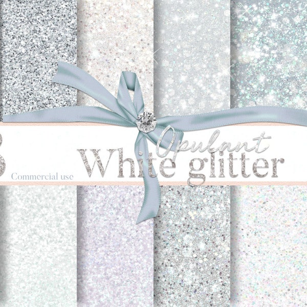 Paillettes blanches, papiers numériques, graphiques scintillants, paquet de papier, téléchargement immédiat, texture imprimable pour le scrapbooking, Noël blanc, argent, neige