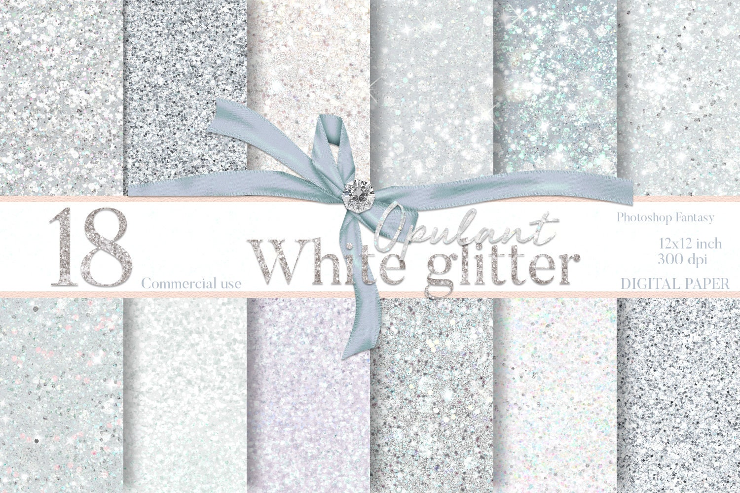 White Glitter Digital Papers Glitter Graphics Paper Pack Etsy UK