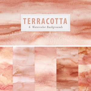 Terracotta Watercolor Backgrounds | 6 Rustic Earth Tone Digital Papers | Boho Printable Textures | Instant Download