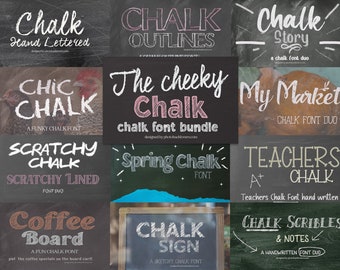 Chalkboard alphabet-Chalk font- The Cheeky Chalk Font Bundle- chalk Font bundle -12 fonts included - commercial use- instant download