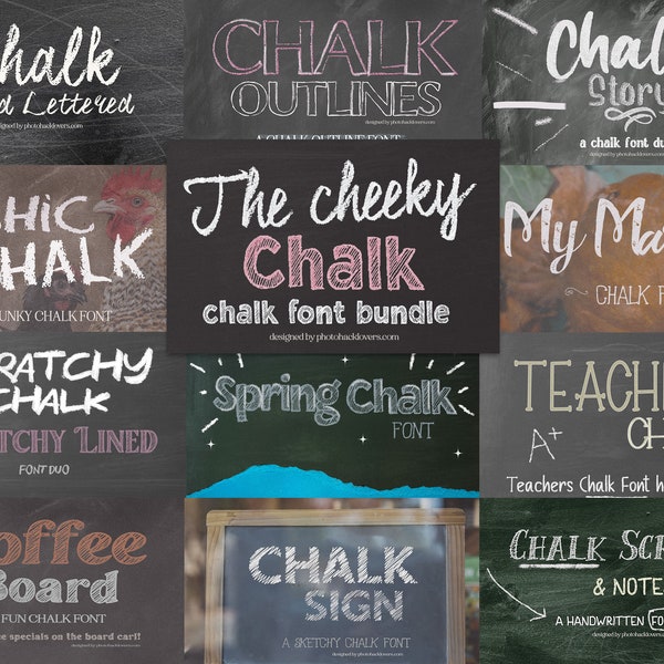Chalkboard alphabet-Chalk font- The Cheeky Chalk Font Bundle- chalk Font bundle -12 fonts included - commercial use- instant download