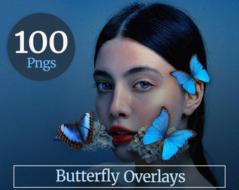 100 Blue floating butterfly Overlays- Photoshop overlays, Butterfly Digital Download, Photography overlays- transparent background clipart