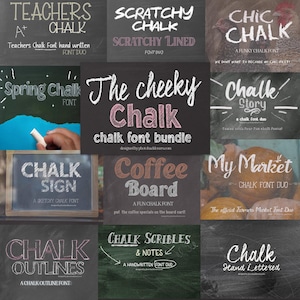 Alfabeto de pizarra - Fuente de tiza - Paquete de fuentes de tiza Cheeky Chalk - Paquete de fuentes de tiza - 12 fuentes incluidas - Uso comercial - Descarga instantánea