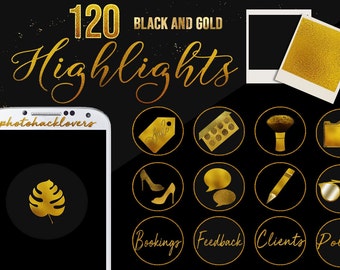 Black and Gold Instagram Highlight Icons, 120 Story Covers, Instant Digital Download