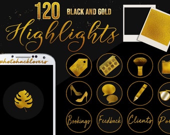 Instagram Highlights- Black & Gold Instagram Highlight Icons- bundle Instagram Stories, Instagram covers, gold Highlight icons for branding