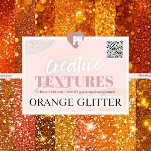 20 Orange Glitter Digital Papers "glitter Textures" Halloween backgrounds, orange glitter scrapbook paper, Commercial use- digital download