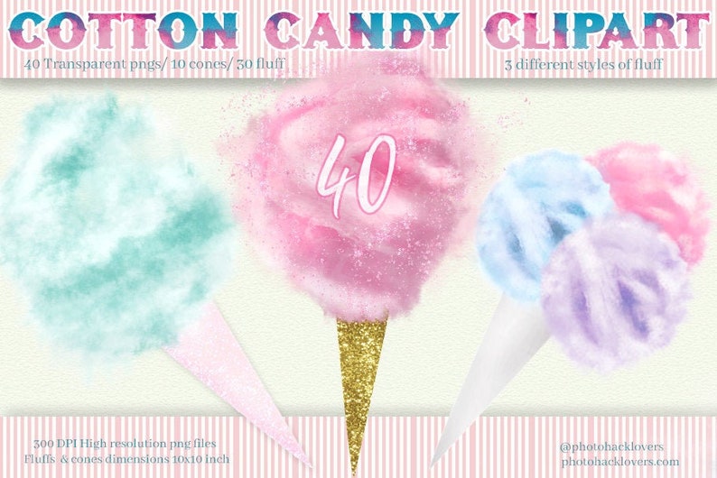 cotton candy fluff-cotton candy cones instant download candy clipart commercial use Cotton Candy Clipart- cotton candy printable