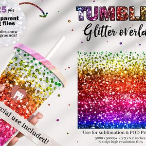 20 oz Rainbow Glitter Overlays-rainbow glitter tumbler wrap- Tumbler overlays - Commercial use png files  POD  Sublimation Digital download