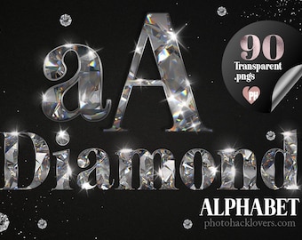 Shiny Diamond font-Silver Diamond Alphabet-DIAMOND png letters, Diamond and Silver Alphabet clipart, 60 PNG Clipart letters- Glam Alphabet