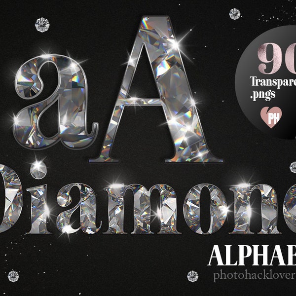 Shiny Diamond font-Silver Diamond Alphabet-DIAMOND png letters, Diamond and Silver Alphabet clipart, 60 PNG Clipart letters- Glam Alphabet